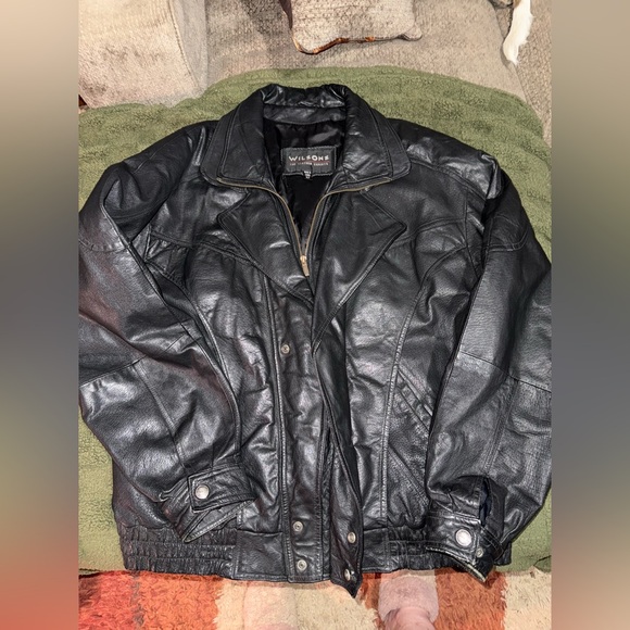 Wilson Men's Black Leather Jacket Bomber Varsity